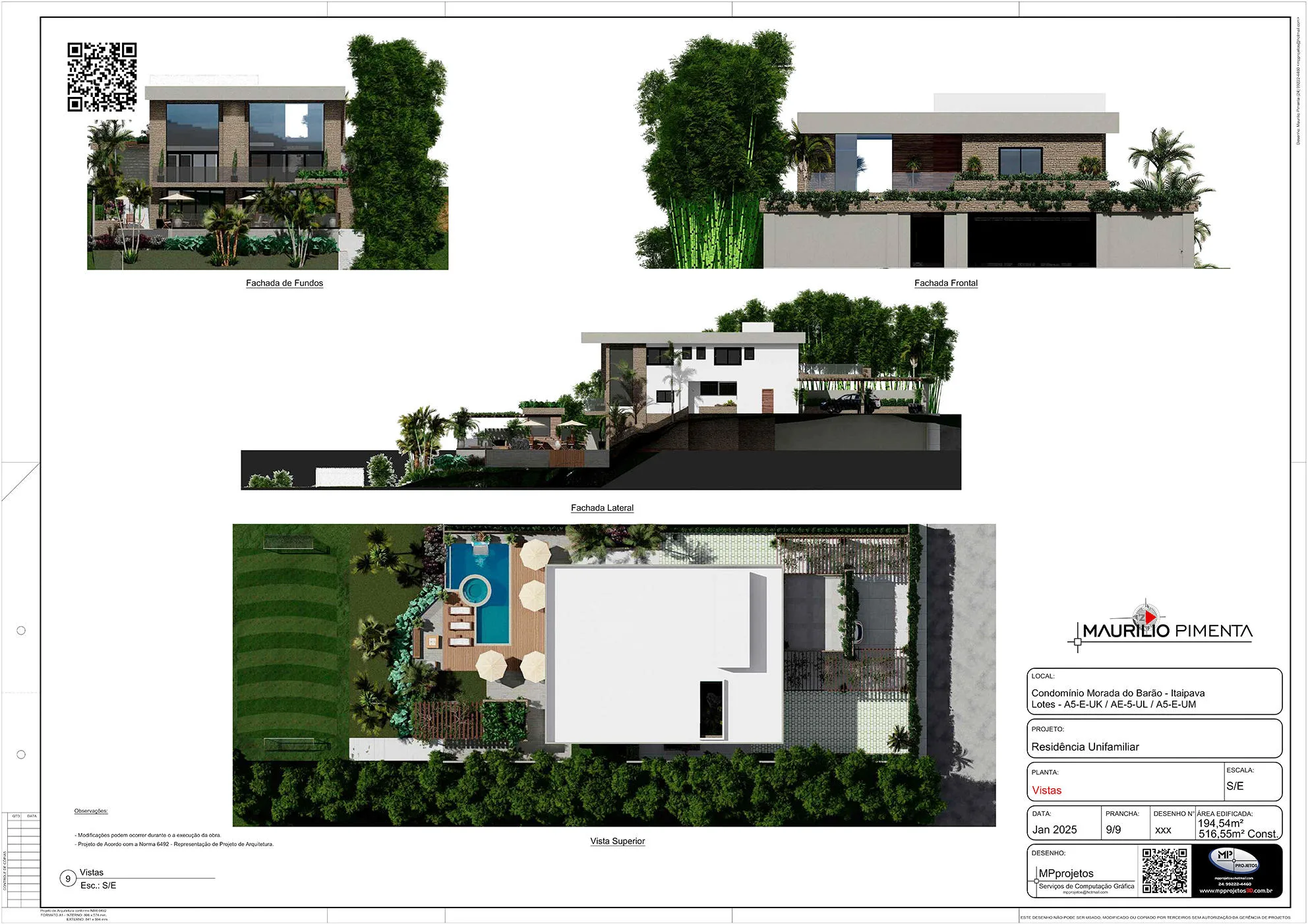 Planta Fachadas - Perfil - Vista Superior